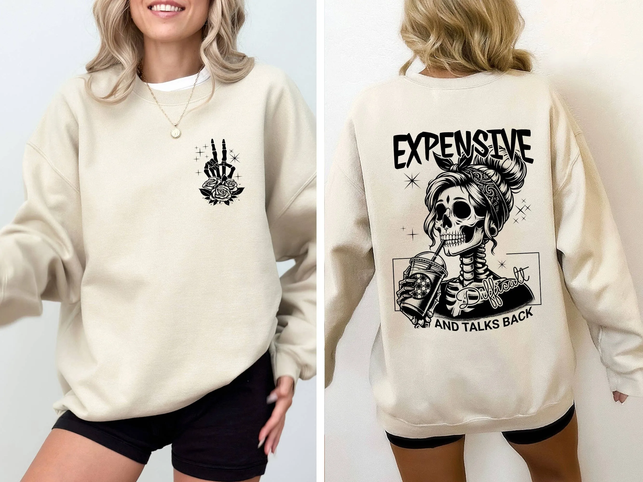 Expensive, Difficult, Talks Back, Mom, Mother, Skeleton, Sweatshirt: Ash Gray / Large