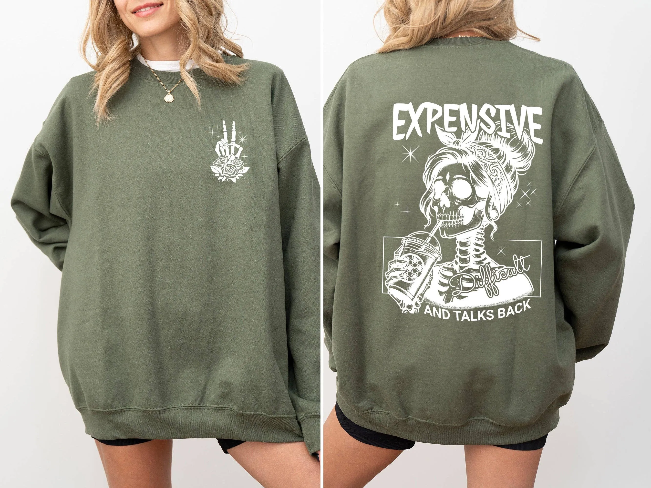 Expensive, Difficult, Talks Back, Mom, Mother, Skeleton, Sweatshirt: Ash Gray / Large