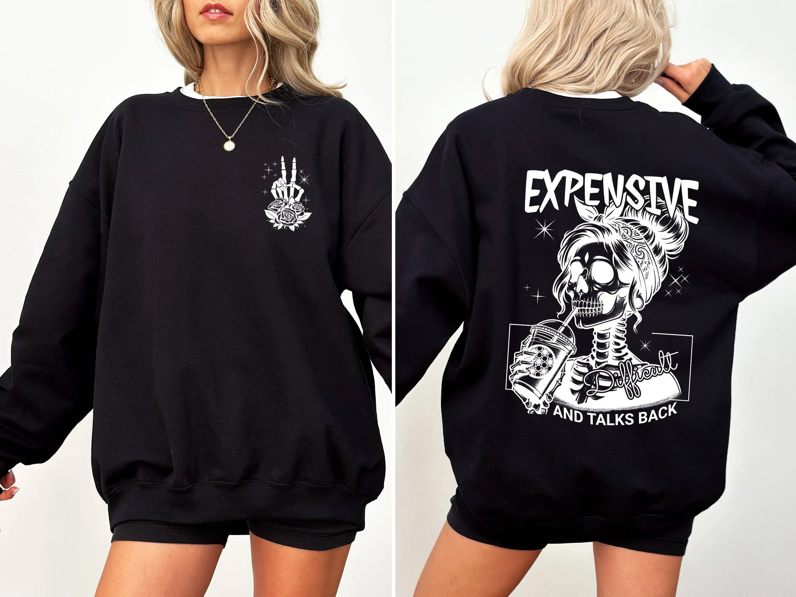 Expensive, Difficult, Talks Back, Mom, Mother, Skeleton, Sweatshirt: Ash Gray / Large