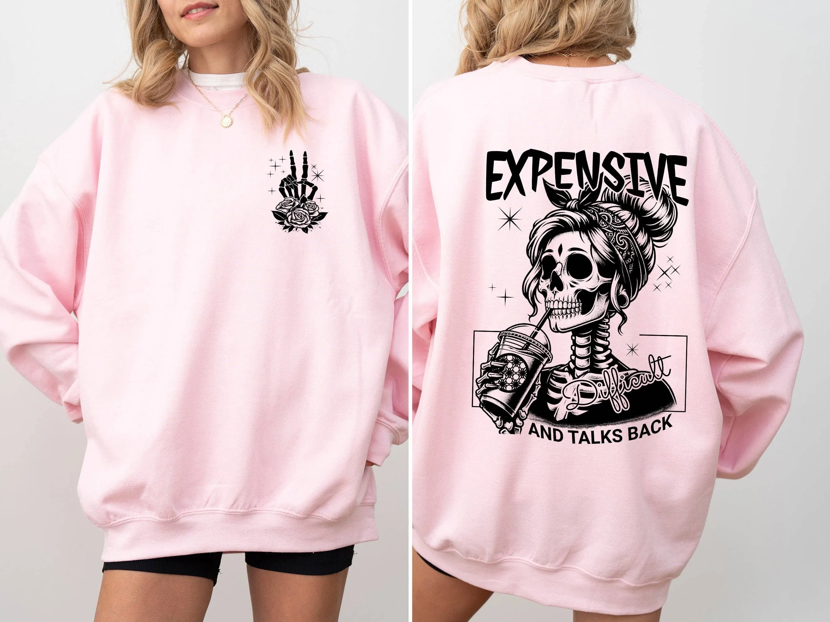 Expensive, Difficult, Talks Back, Mom, Mother, Skeleton, Sweatshirt: Ash Gray / Large