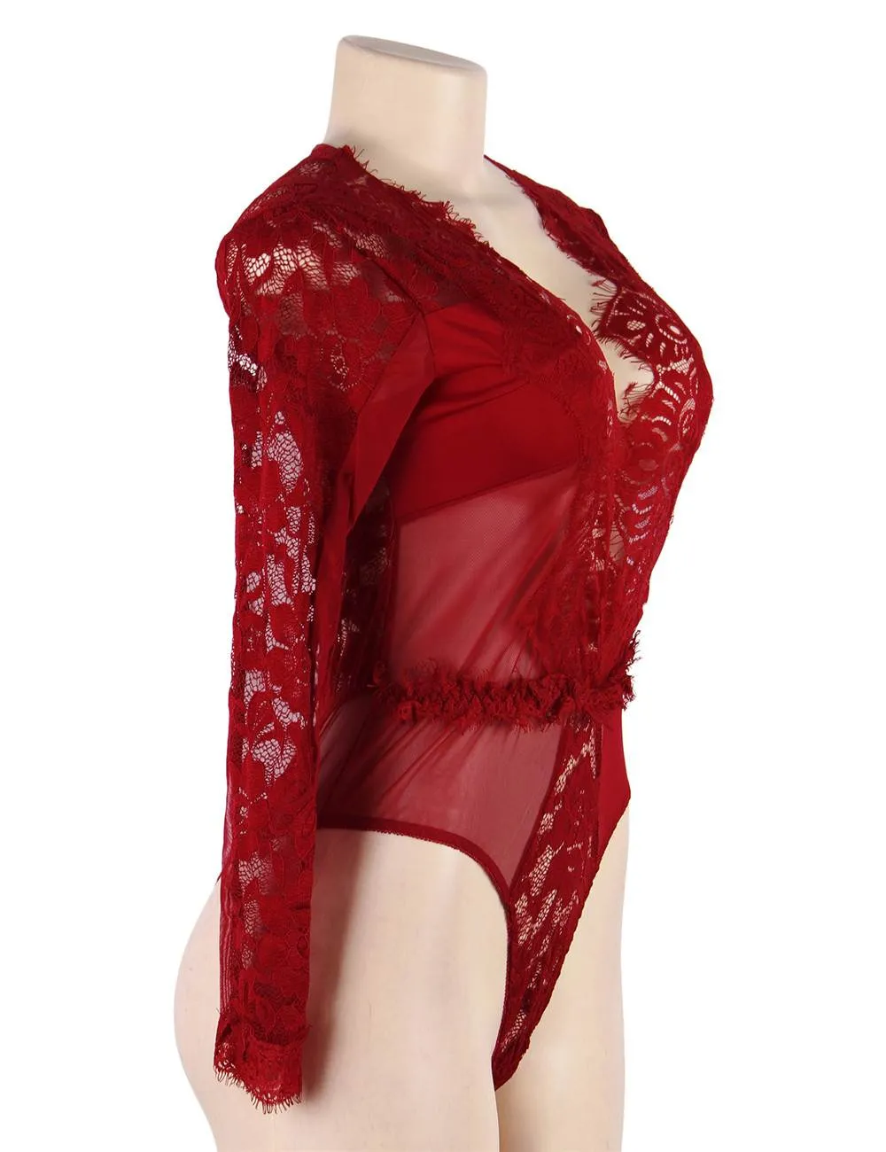 Eyelashes Lace Open Chest Long Sleeve Teddy Lingerie Egypt