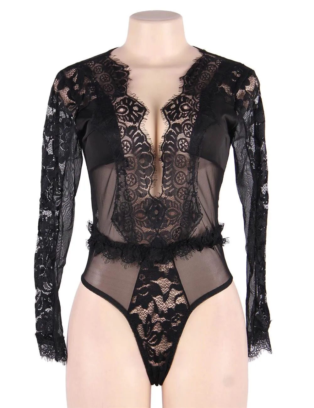 Eyelashes Lace Open Chest Long Sleeve Teddy Lingerie Egypt