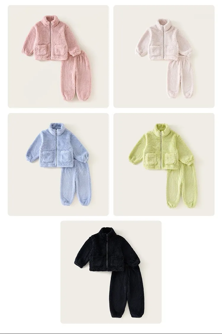 Family Matching Fleece Loungewear Sets  Cozy Two-Piece Pajamas for Mom and Kids