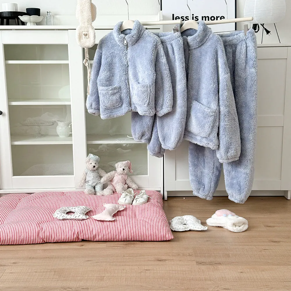 Family Matching Fleece Loungewear Sets  Cozy Two-Piece Pajamas for Mom and Kids