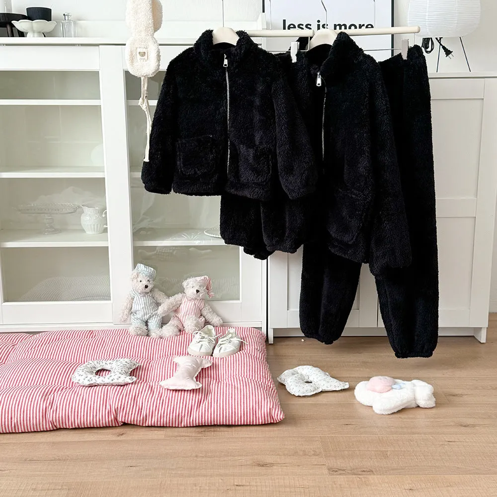 Family Matching Fleece Loungewear Sets  Cozy Two-Piece Pajamas for Mom and Kids