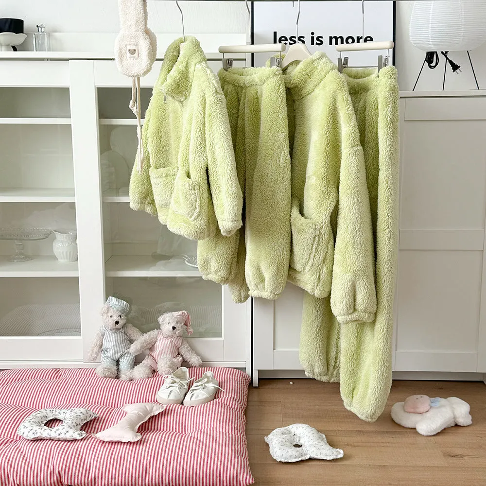 Family Matching Fleece Loungewear Sets  Cozy Two-Piece Pajamas for Mom and Kids