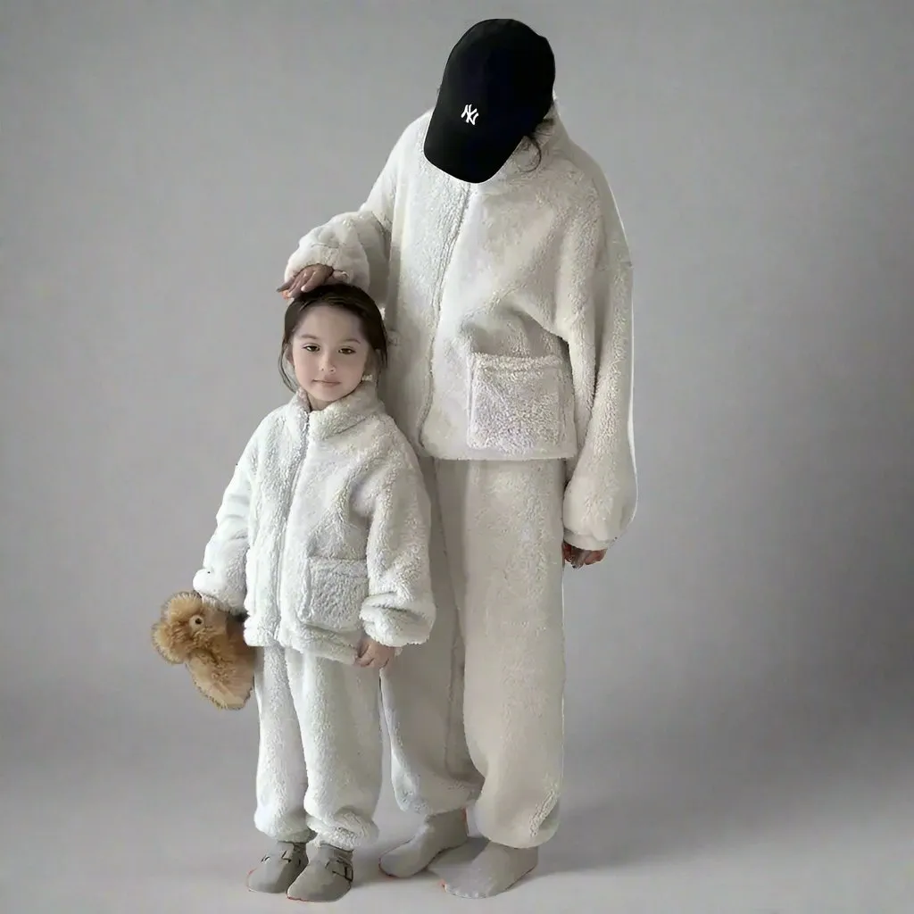 Family Matching Fleece Loungewear Sets  Cozy Two-Piece Pajamas for Mom and Kids