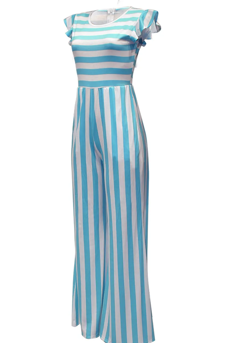 Fashion Striped Flounce Half A Turtleneck Straight Jumpsuits(3 Colors)