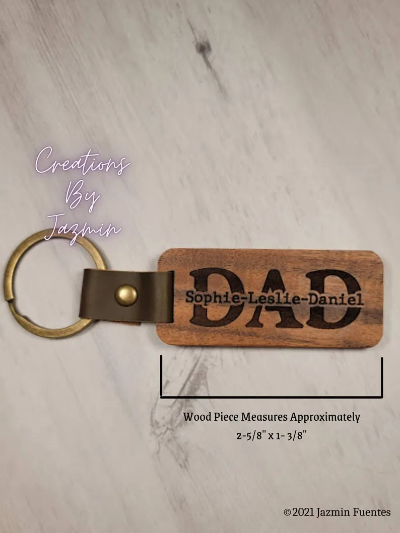 Father's Day Gift, Personalized Wood Dad Keychain With Children Names, Father Custom Keychains