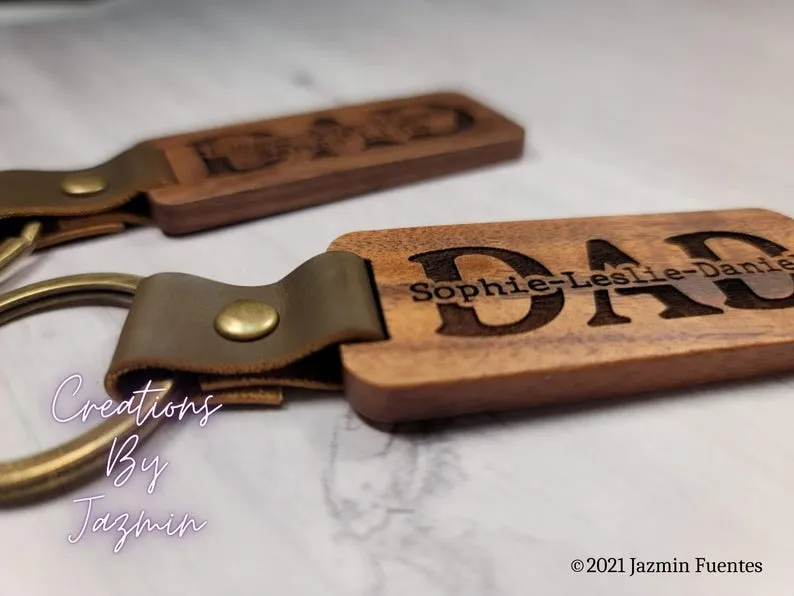 Father's Day Gift, Personalized Wood Dad Keychain With Children Names, Father Custom Keychains