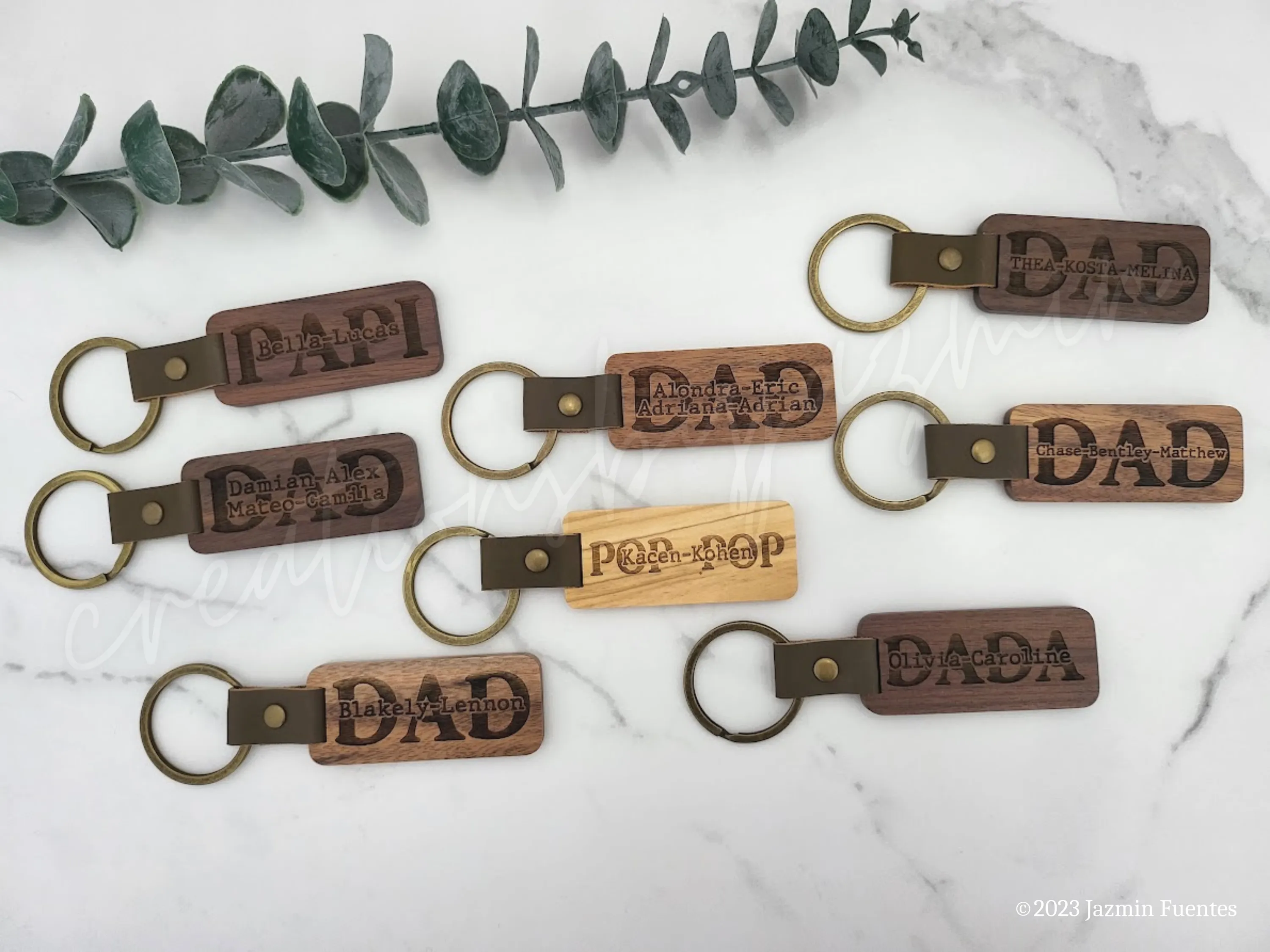 Father's Day Gift, Personalized Wood Dad Keychain With Children Names, Father Custom Keychains