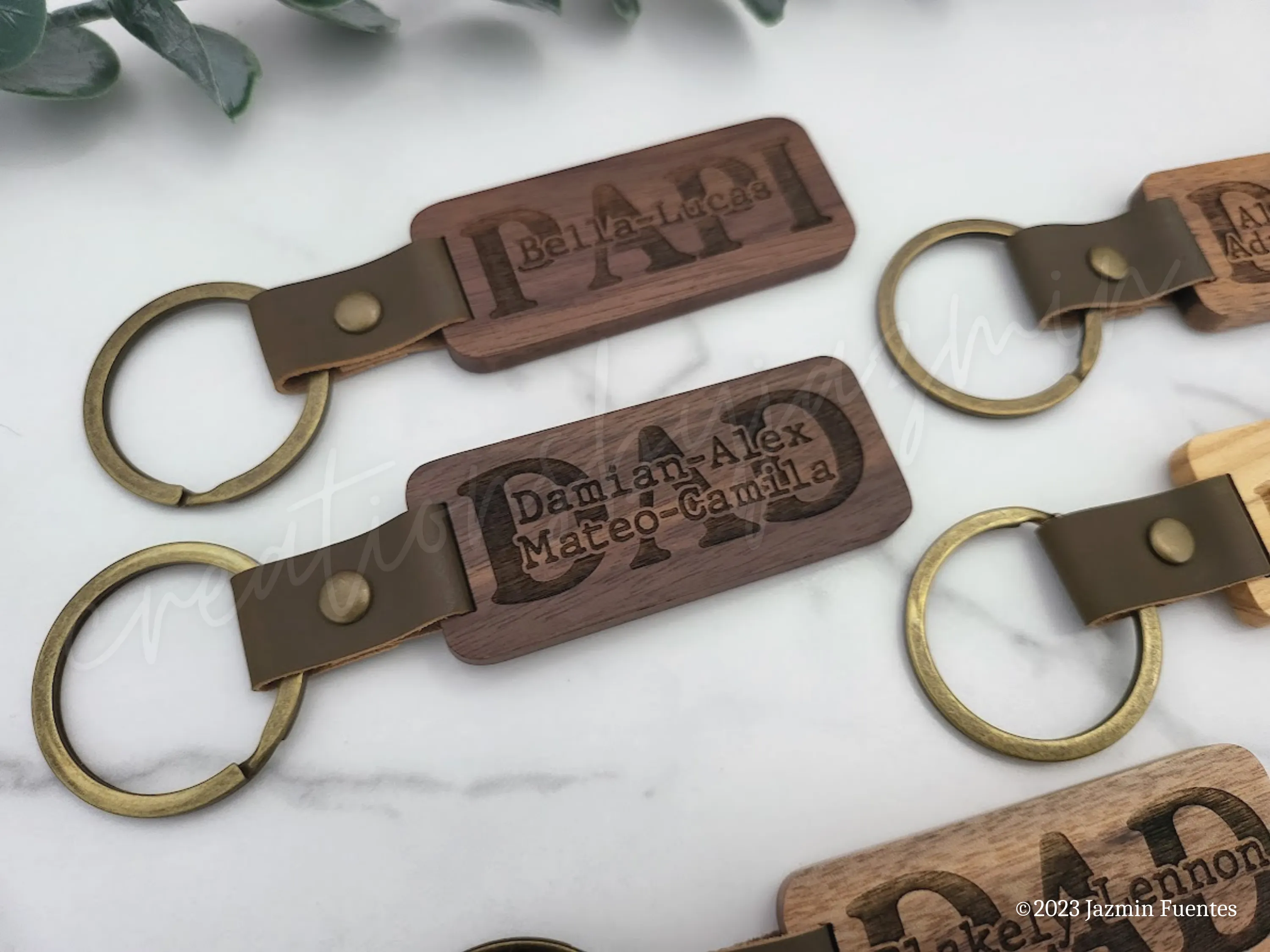 Father's Day Gift, Personalized Wood Dad Keychain With Children Names, Father Custom Keychains
