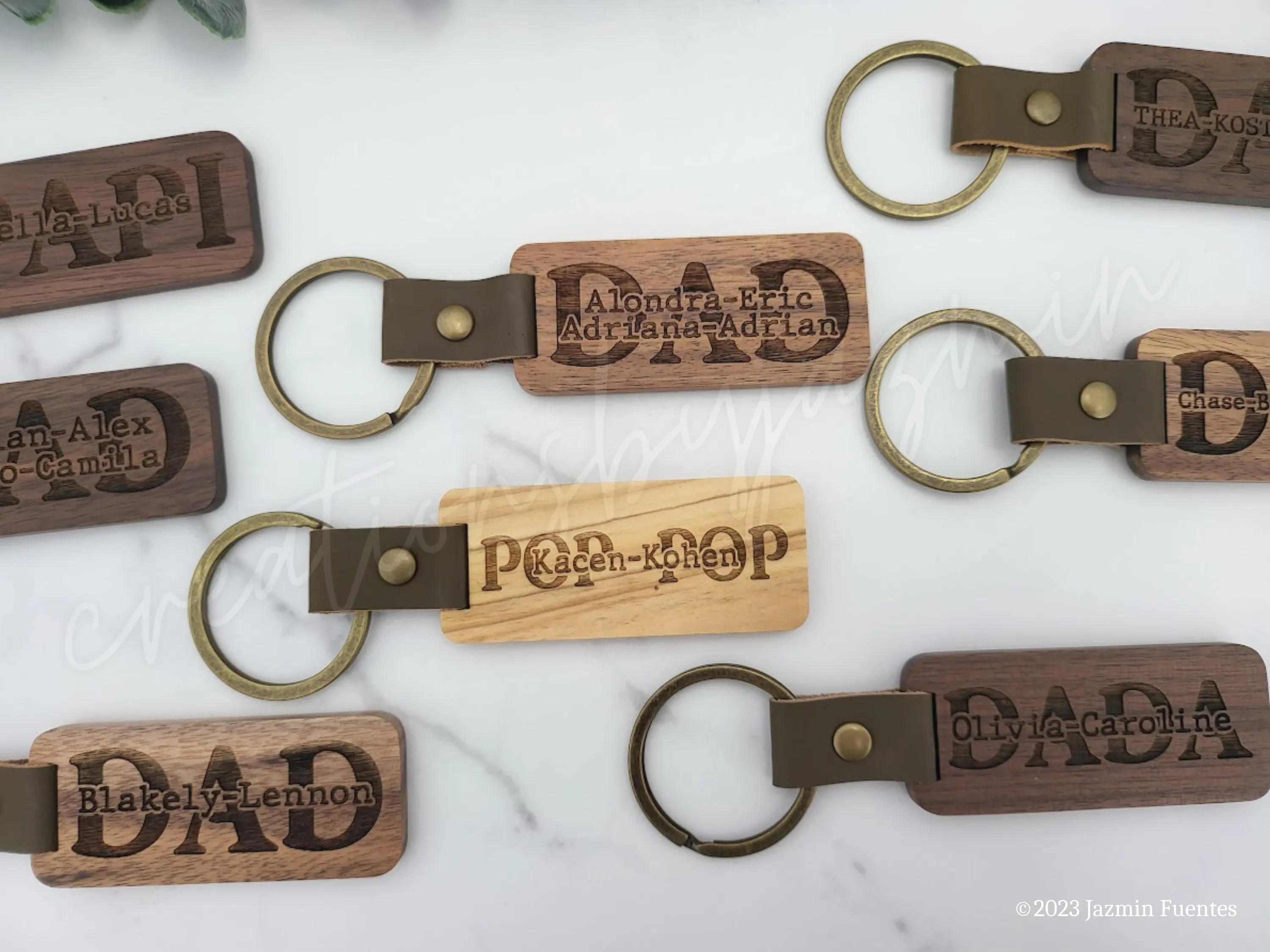 Father's Day Gift, Personalized Wood Dad Keychain With Children Names, Father Custom Keychains