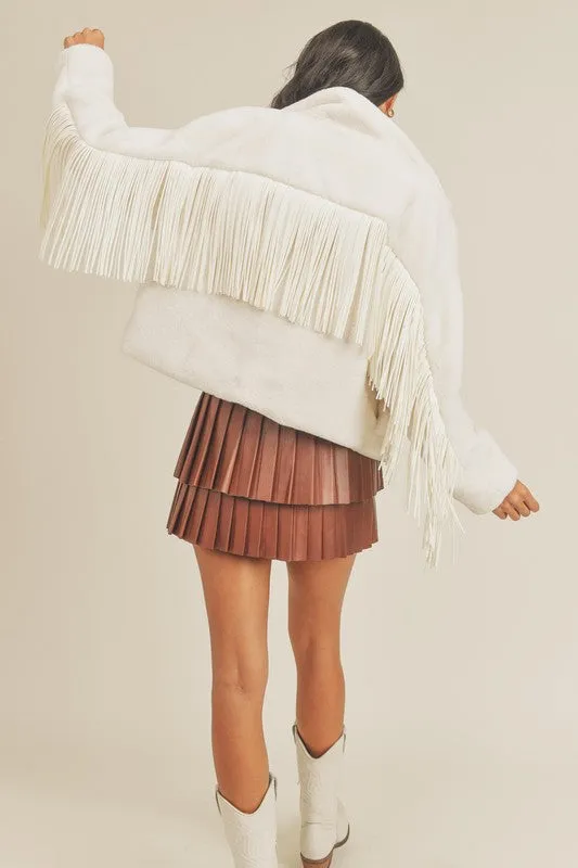 Faux Fur Fringe Jacket- Off White