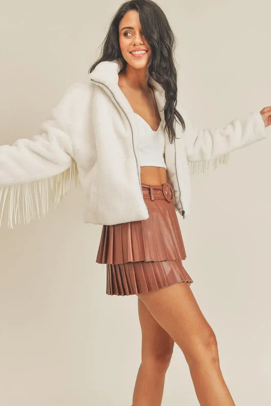 Faux Fur Fringe Jacket- Off White