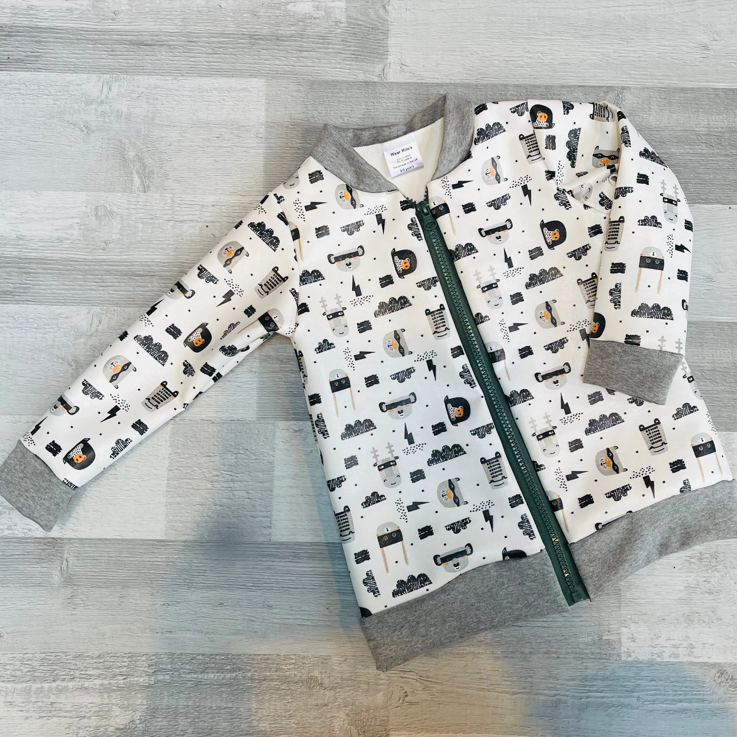 Faux Leather Animal Super Hero Bomber Jacket