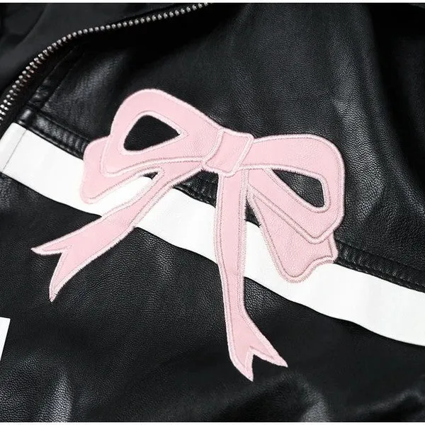 Faux Leather Bow Jacket