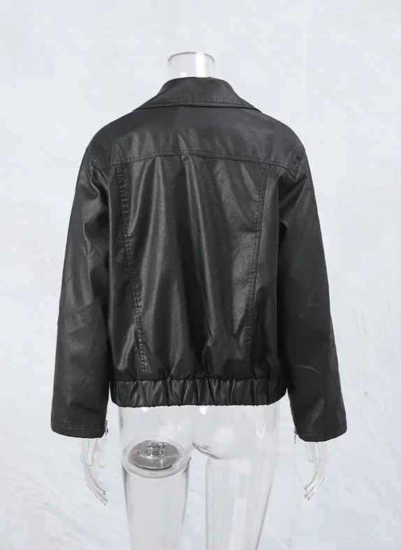 Faux Leather Bow Jacket