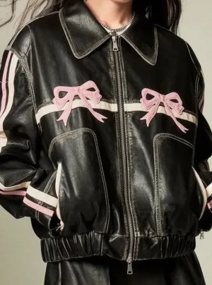 Faux Leather Bow Jacket