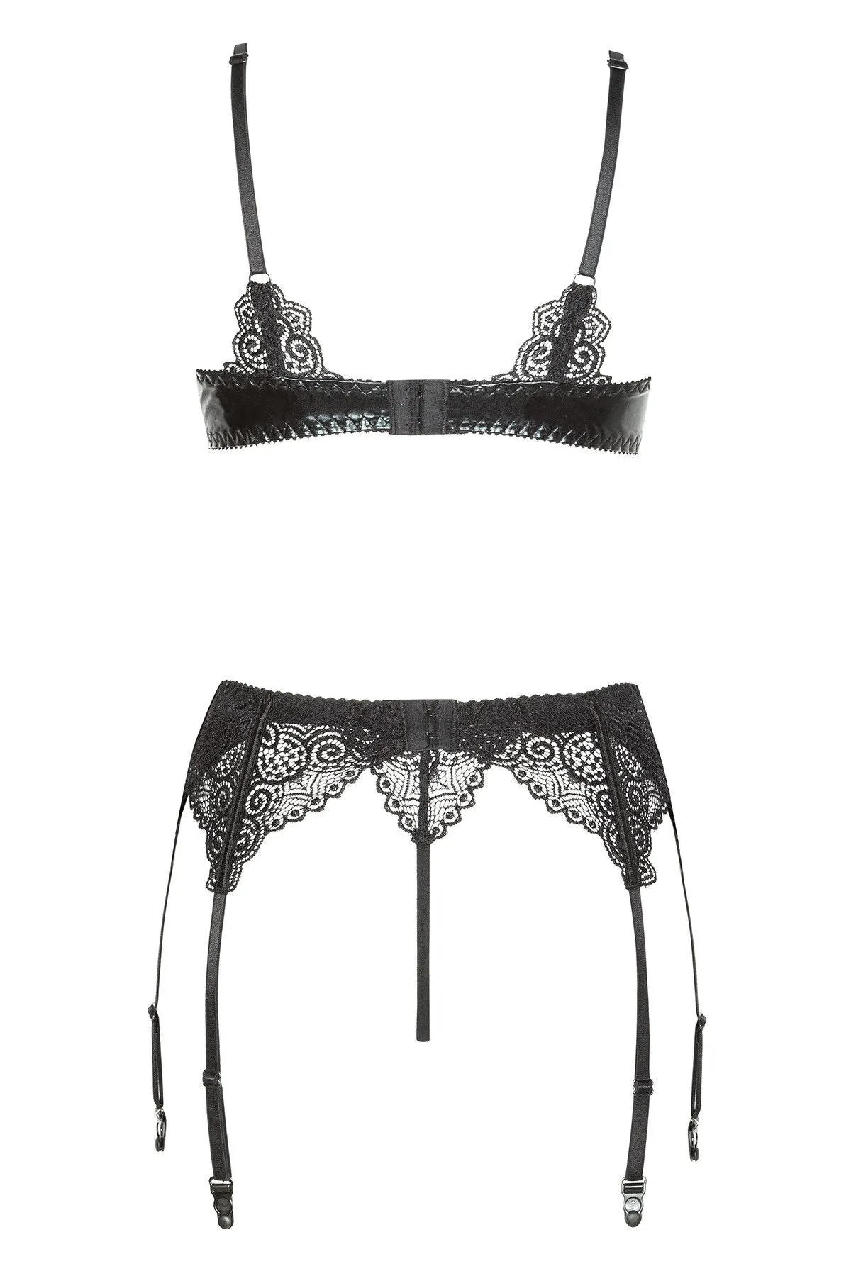 Faux Leather Bra & Garter Belt 3 Piece Set