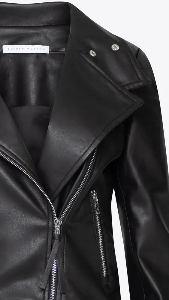 Faux Leather Moto Jacket - Black