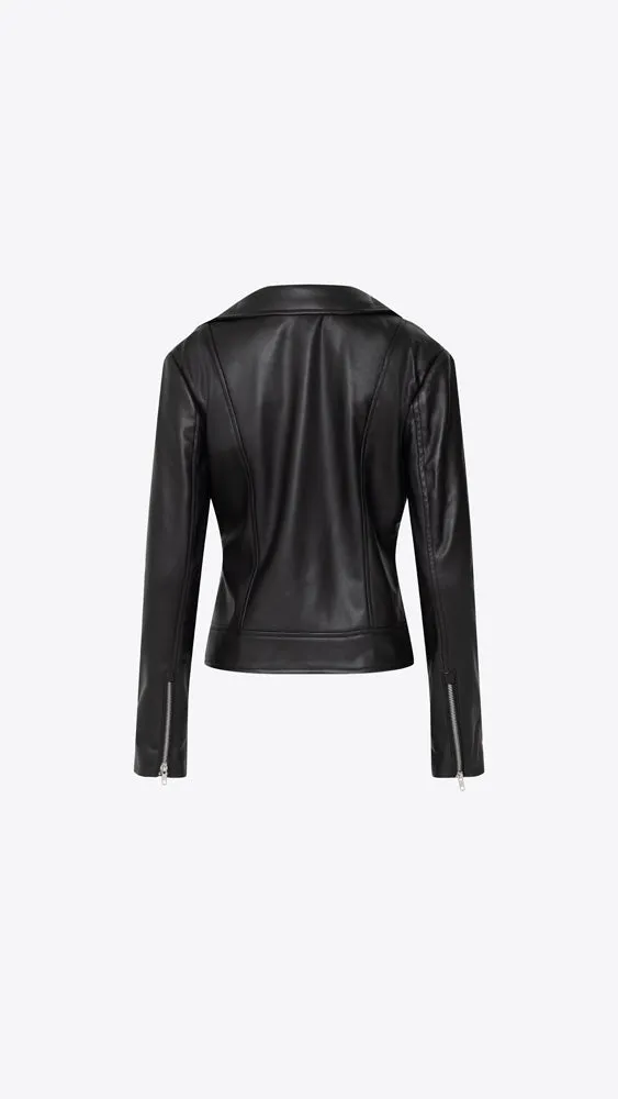 Faux Leather Moto Jacket - Black