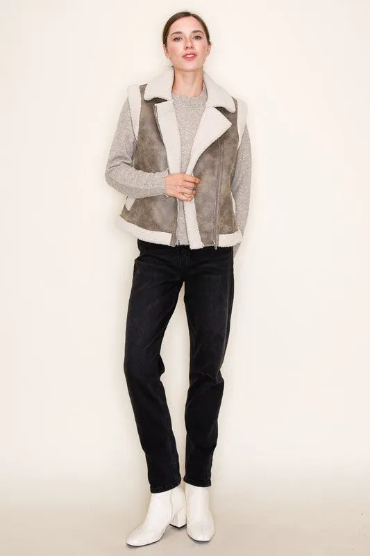 Faux Leather Sherpa Vest