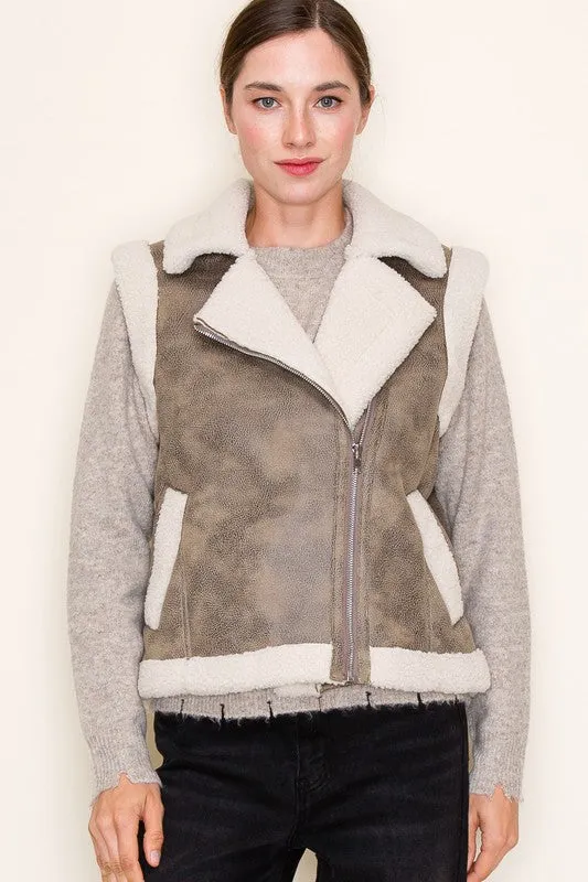 Faux Leather Sherpa Vest