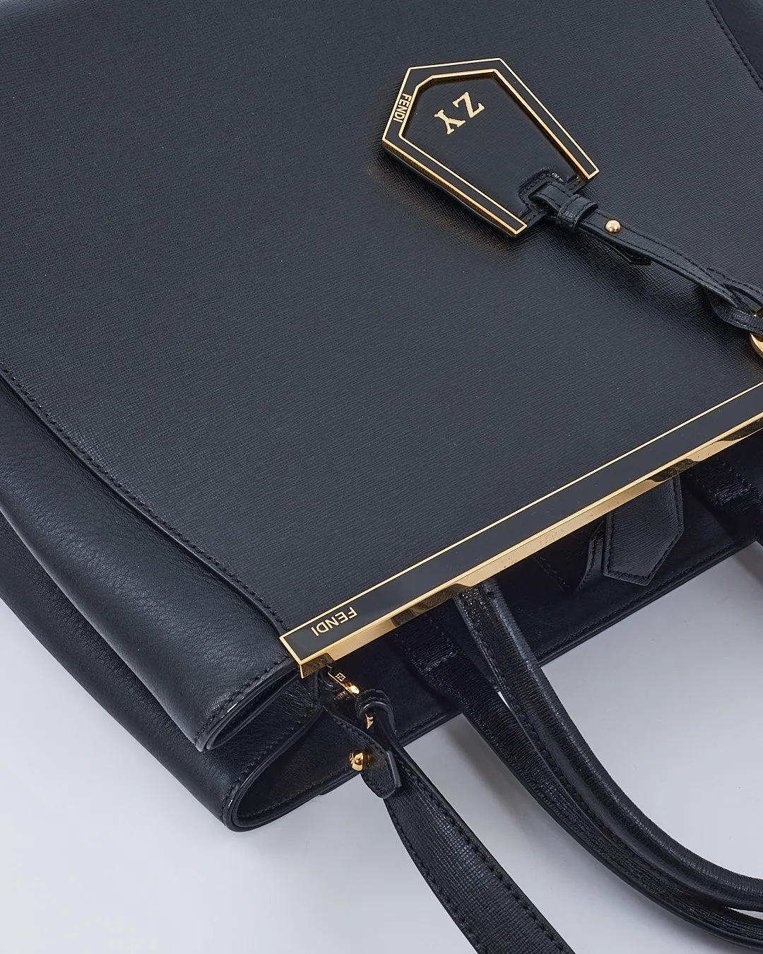 Fendi Black Saffiano Leather Medium 2Jours Tote