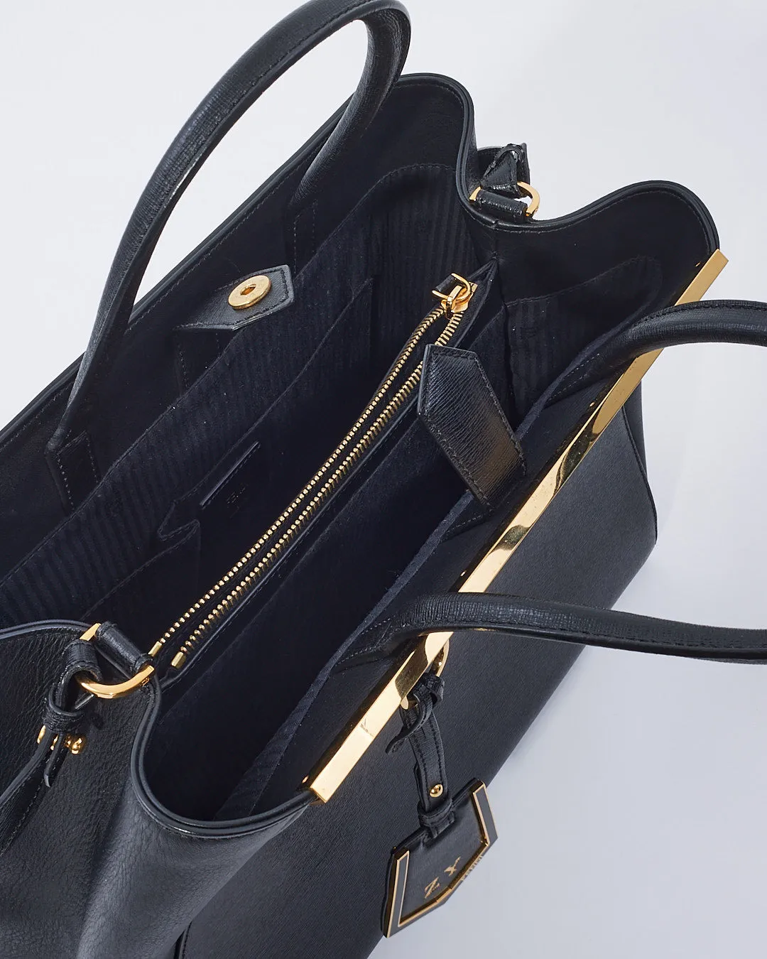 Fendi Black Saffiano Leather Medium 2Jours Tote