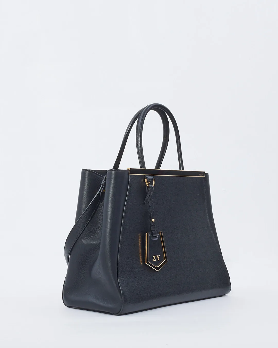 Fendi Black Saffiano Leather Medium 2Jours Tote