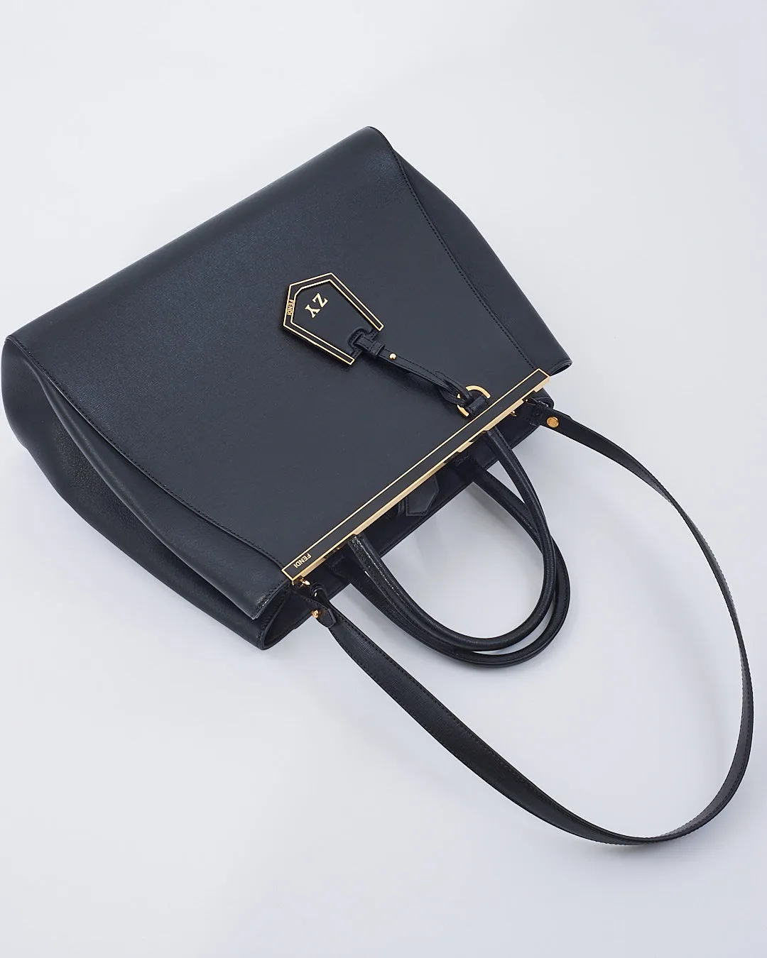 Fendi Black Saffiano Leather Medium 2Jours Tote