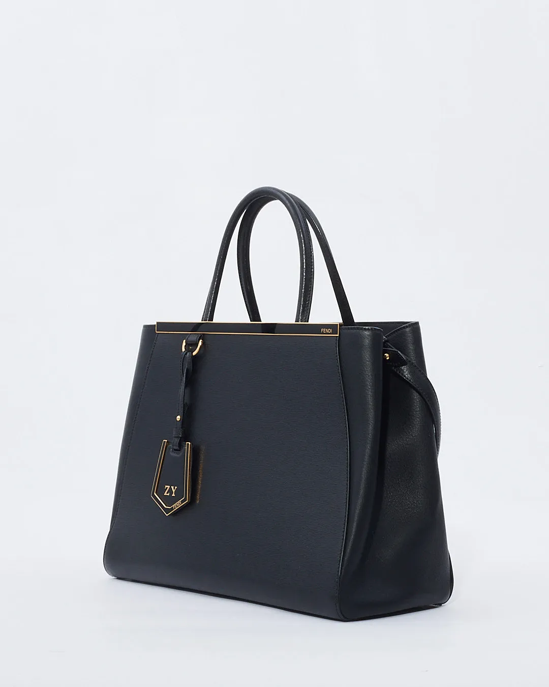 Fendi Black Saffiano Leather Medium 2Jours Tote