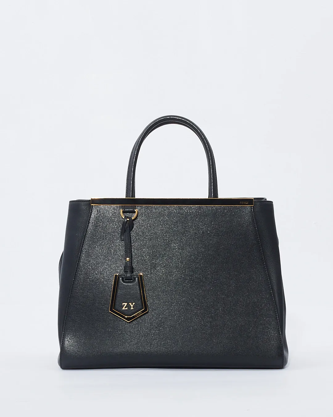 Fendi Black Saffiano Leather Medium 2Jours Tote
