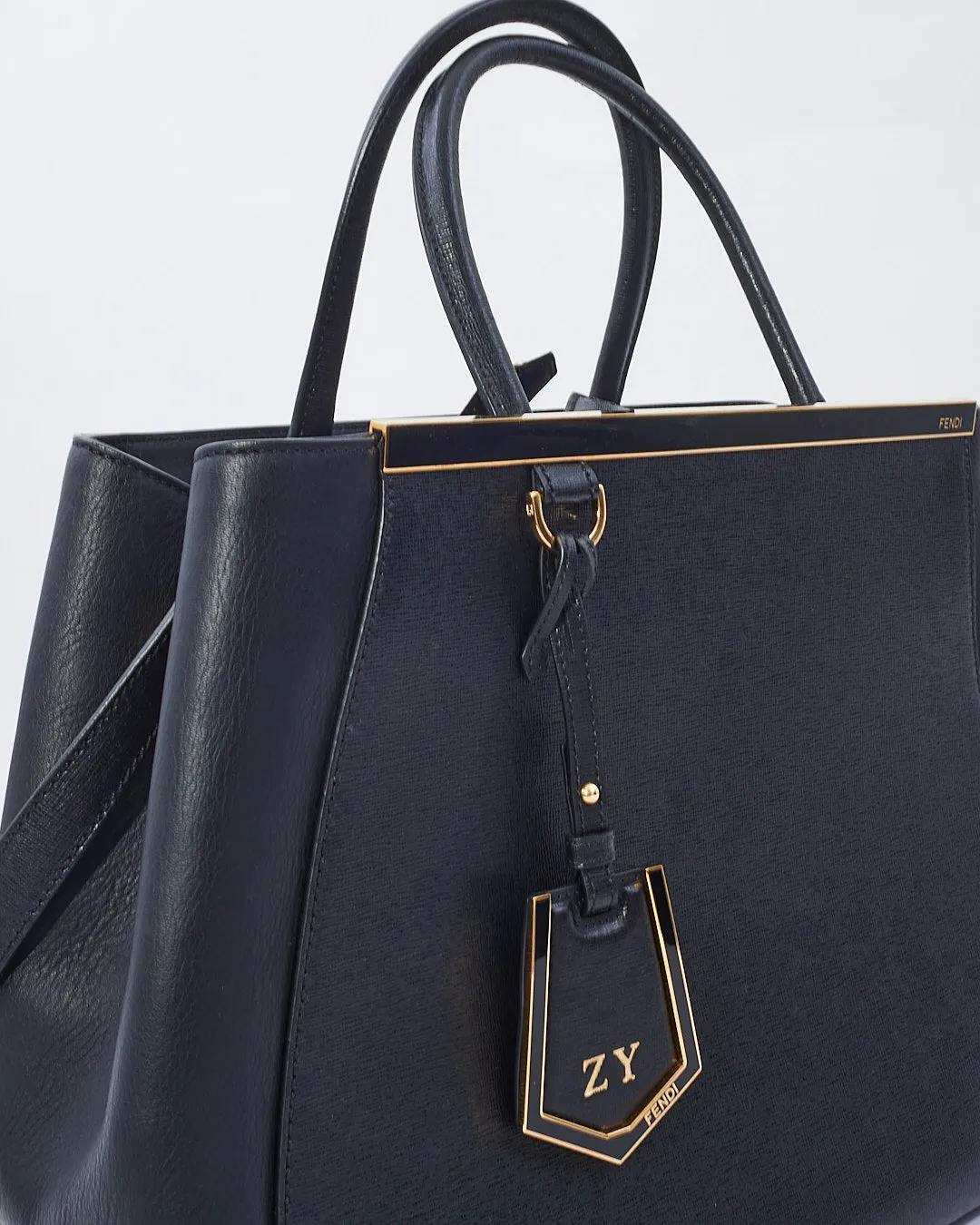 Fendi Black Saffiano Leather Medium 2Jours Tote