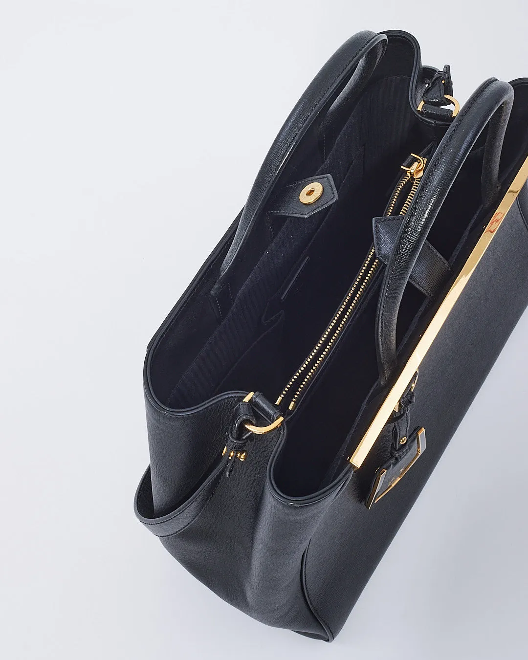 Fendi Black Saffiano Leather Medium 2Jours Tote