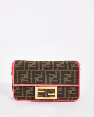 Fendi Brown Canvas Zucca Print with Pink Trim Mini Baguette Bag