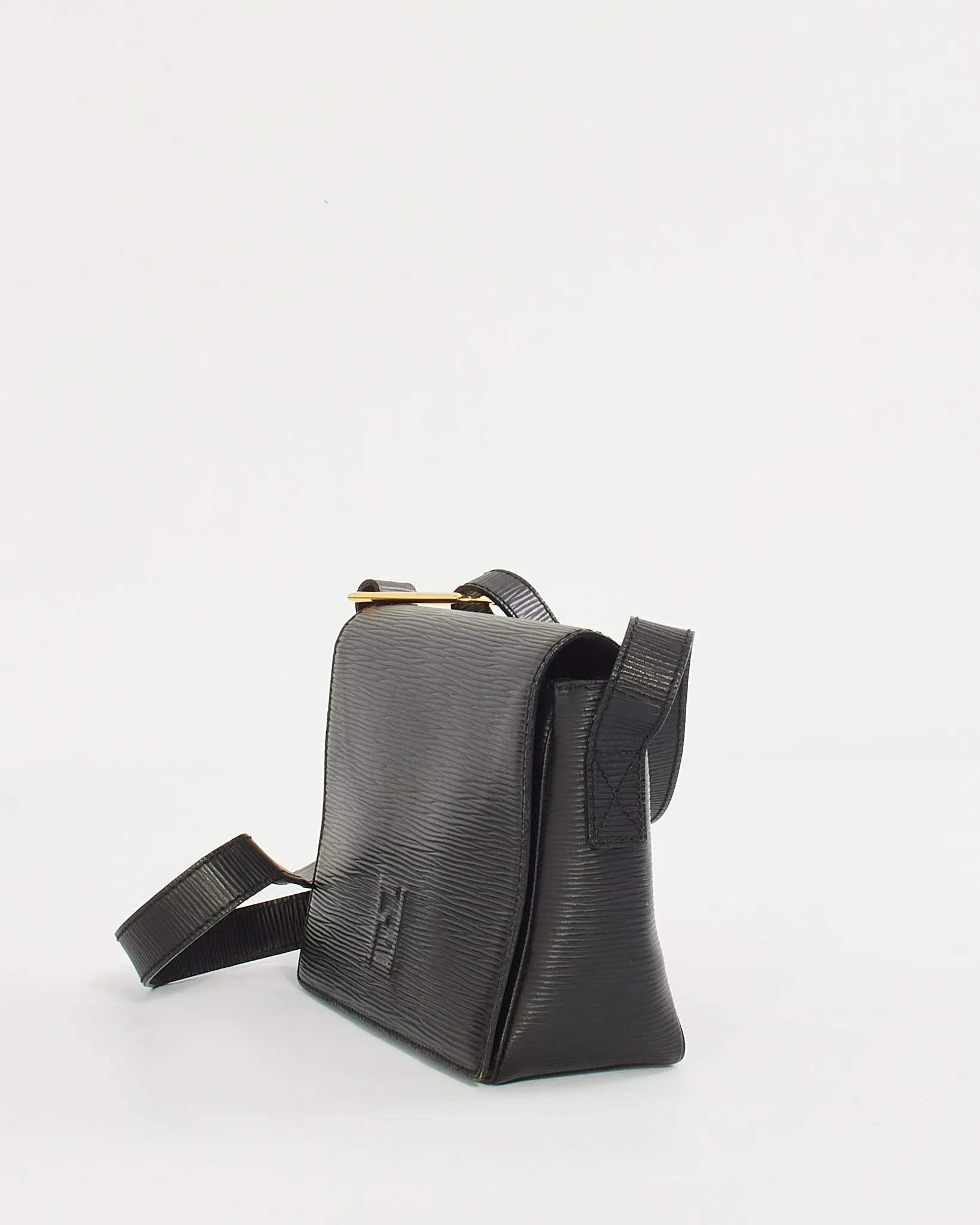 Fendi Vintage Black Epi Leather Shoulder Bag