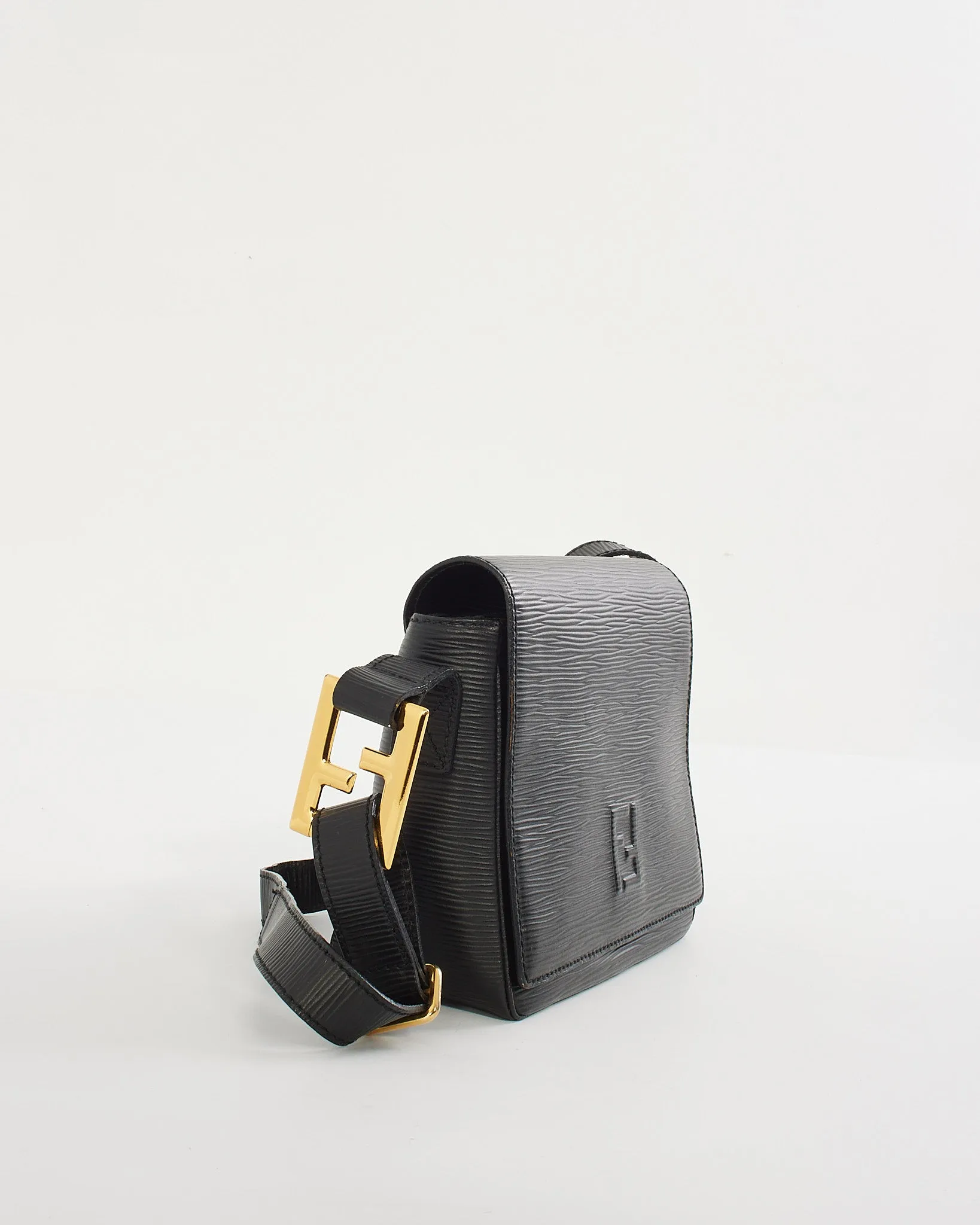 Fendi Vintage Black Epi Leather Shoulder Bag