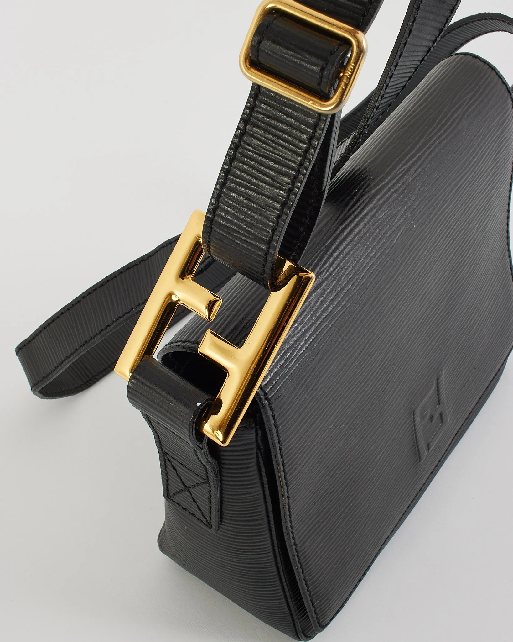 Fendi Vintage Black Epi Leather Shoulder Bag