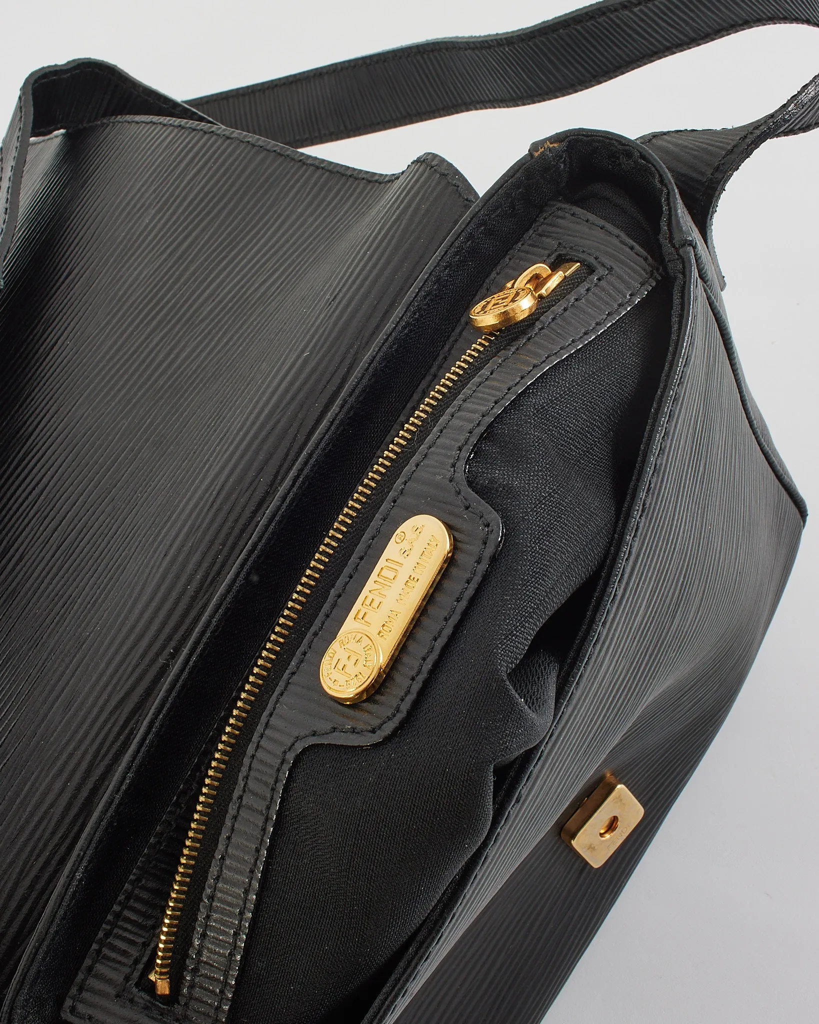 Fendi Vintage Black Epi Leather Shoulder Bag