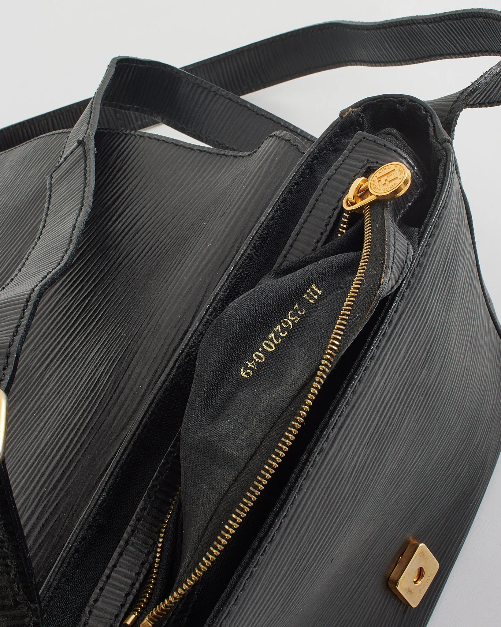 Fendi Vintage Black Epi Leather Shoulder Bag