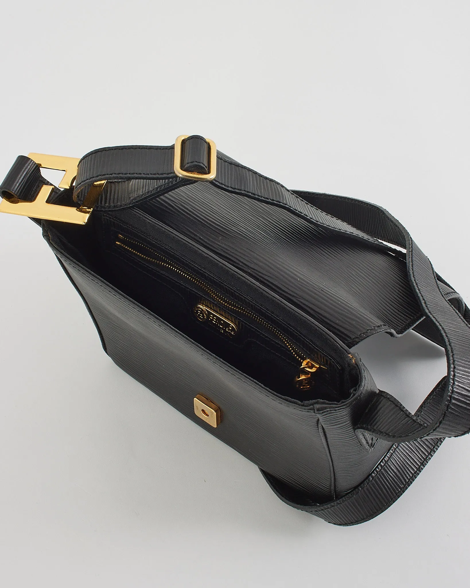 Fendi Vintage Black Epi Leather Shoulder Bag