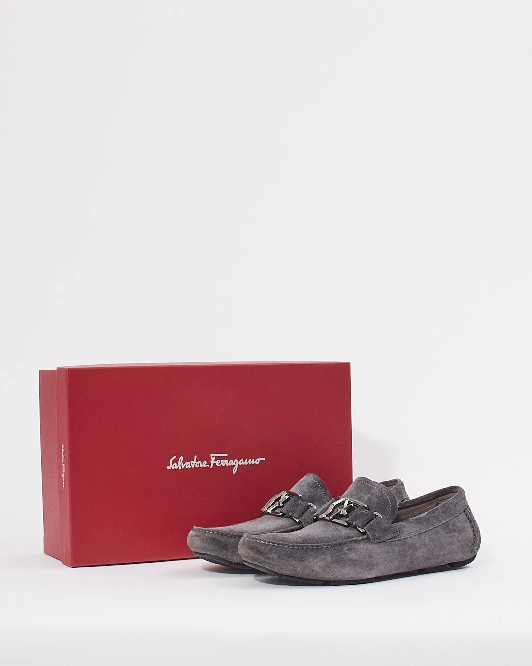 Ferragamo Grey Suede Men's Loafers - 8.5