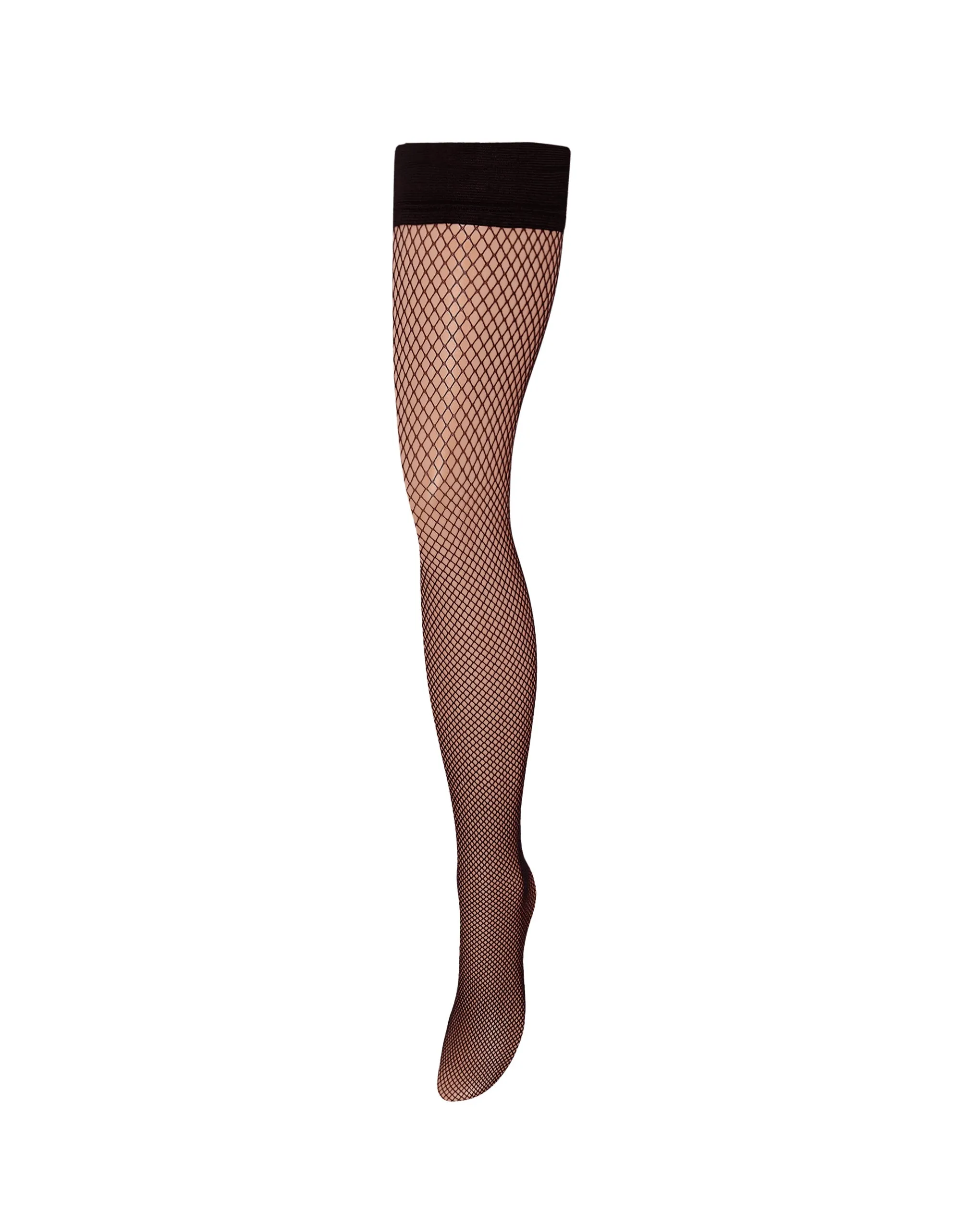 Fishnet Leg/Plain Top Thigh Highs Black