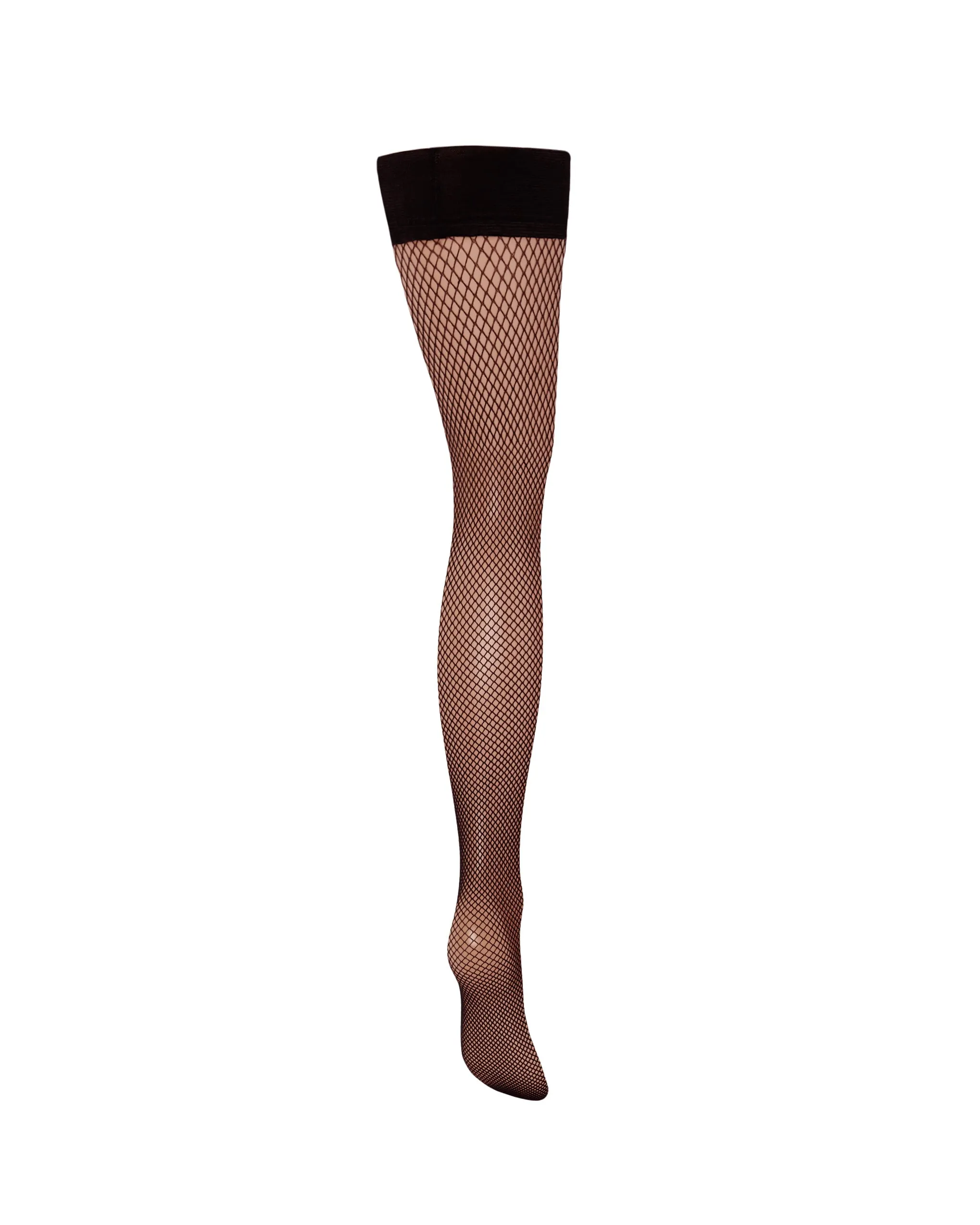 Fishnet Leg/Plain Top Thigh Highs Black
