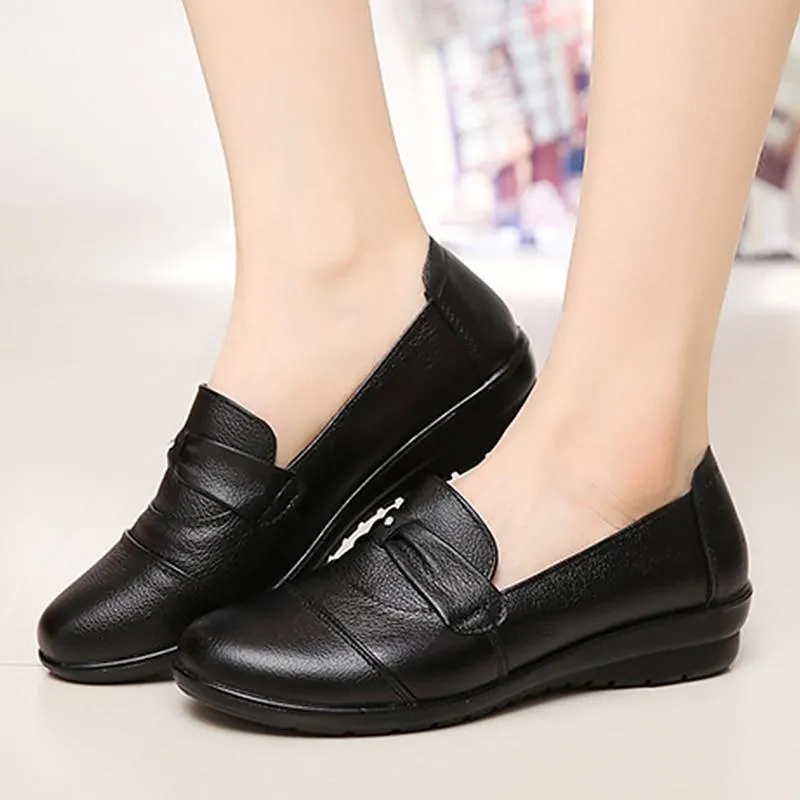 Flats Genuine Leather Solid Cross-Tied Round toe Shoe for Ladies
