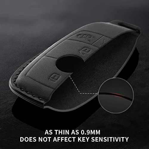 For Mercedes Benz Genuine Leather key fob cover with keychain Compatible with Mercedes-Benz 2019-2021 A-Class C-Class G-Class 2017-2021 E-Class 2018-2021 S-Class Keyless Smart Key Fob(4-Button,Black)
