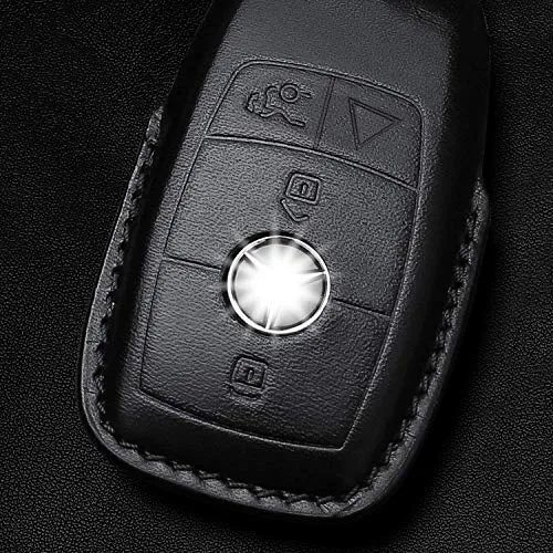For Mercedes Benz Genuine Leather key fob cover with keychain Compatible with Mercedes-Benz 2019-2021 A-Class C-Class G-Class 2017-2021 E-Class 2018-2021 S-Class Keyless Smart Key Fob(4-Button,Black)