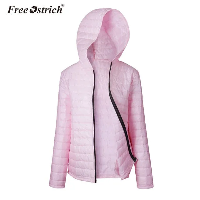 Free Ostrich Jacket Women Autumn Winter Hooded Warm Zipper 2018 Black Coats Long Sleeve Solid Parkas Coat L0530